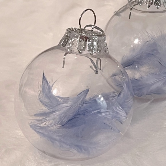 Light Blue Feather Shatterproof Ornament Pair - Picture 4 of 4